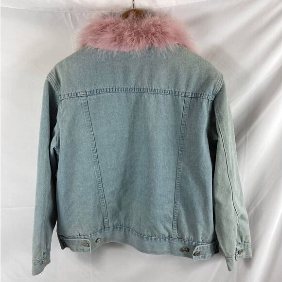 Missguided Fur Collar Denim Jacket Size 4 - Picture 3 of 3
